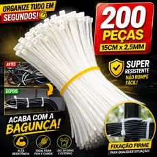 Abraçadeira Nylon 15cm 200 Peças Branca | Enforca Gato Organizar Fios e Cabos