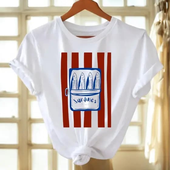 Camiseta Feminina Estampada Sardinha Limão Lançamento 100% Algodão Soltinha Larga