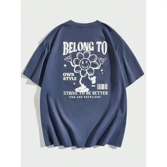Camiseta Básica Masculina Hypemode Camisa Folgada Masculina Com Estampa De Desenho Animado E Slogan