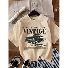 Camiseta Feminina Com Estampa Retrô De Carro Casual, Verão