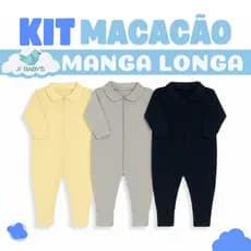 Kit 3/5 Macacãozinho Infantil Longo com Zíper Menino/Menina Maternidade Bebê Toque Suave