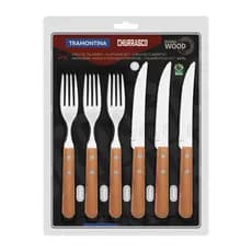 Jogo de Faqueiro Talheres Tramontina Aço Inox e Madeira 12 Peças Dynamic 22399 Cor Marrom