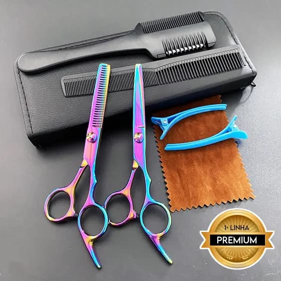 Kit Profissional Cabeleireiro Tesoura Desfiadeira Navalha Pentes Corte de Cabelo com Estojo