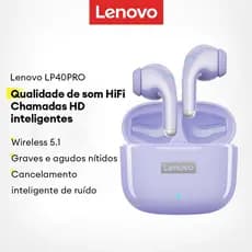 Fones De Ouvido Bluetooth Lenovo LP40 Pro Com Controle De Redução De Ruído Esportivo Sem Fio Para Jogos De Baixa Latênci