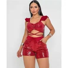 short paetê brilhoso cintura alta com bolso cordão moda balada