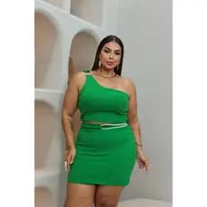 Conjunto Plus Size Feminino Short Saia E Cropped Anarruga Mula Manca