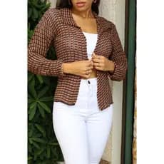 Casaco de  Tricot Blusa De Frio  Blazer Com Gola Detalhe  Quentinho Inverno