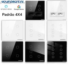 Interruptor Wi-fi Inteligente 4 6 8 Botões 4x4 Touch Tomada Dupla Nova Digital Tuya Smartlife Alexa