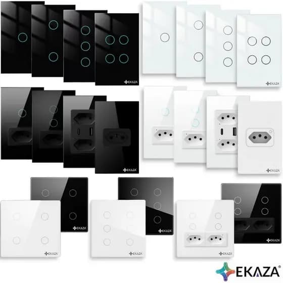 Interruptor 1,2,3,4,6 Botão Touch Linha 4x2 e 4x4 Ekaza Tomada Dupla Usb Wi-Fi Smartlife Tuya Alexa