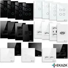 Interruptor 1,2,3,4,6 Botão Touch Linha 4x2 e 4x4 Ekaza Tomada Dupla Usb Wi-Fi Smartlife Tuya Alexa