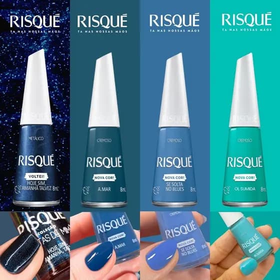 Kit 4 Esmaltes Risqué Tons Azul Cremoso Metalico Nova Coleção Risqué Esmalte Atacado