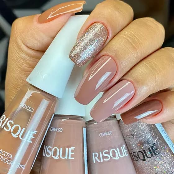 Risque Kit 4 Esmaltes Tons Nudes Glitter Kit Manicure Misturinha