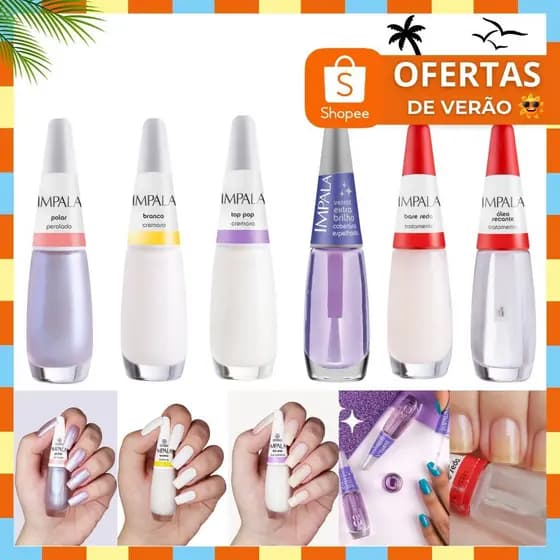 Impala Kit Esmalte Brancos Extra Brilho Base Seda Secante Kit Manicure Completo
