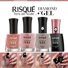 Kit 4 Esmaltes Risqué Diamond Gel Top Coat Fixador Tons Nude Rosado Esmalte Atacado Cremoso