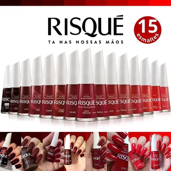Kit 15 Esmaltes Risqué Tons De Vermelho Cereja Esmaltes Atacado