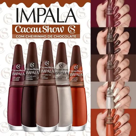Kit Esmalte Impala Cacau Show Novas Cores Cherinho de Chocolate Esmaltes Atacado Marrom Terrosos