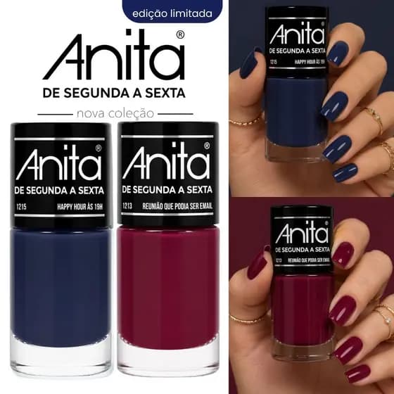 Kit 2 Esmaltes Anita De Segunda a Sexta 10ml Coleção Lançamento Esmaltes Atacado