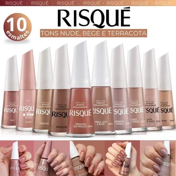 Kit Esmaltes Risqué Tons Nude Cremoso – Esmaltes Atacado 8ml | Manicure