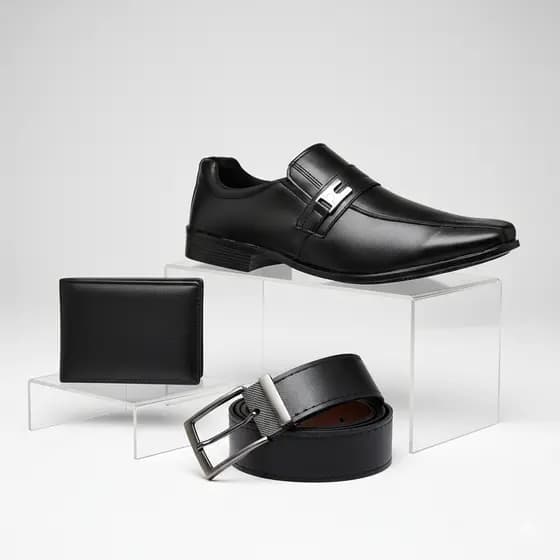 Kit Sapato Social Masculino Preto Marrom Cinto Carteira Confortavel Sapatenis Couro Mocassim Noivo