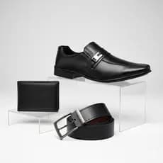 Kit Sapato Social Masculino Preto Marrom Cinto Carteira Confortavel Sapatenis Couro Mocassim Noivo