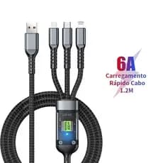 Cabo Reforçado 3 em 1 100W – Super Rápido 6A, Liga de Zinco, 1.2m para Todos os Dispositivos A1