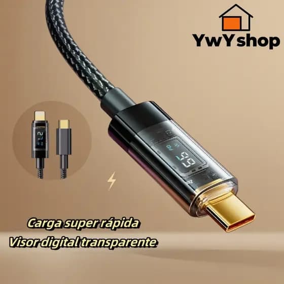 Cabo USB-C 100W PD + 66W com Visor Digital - Carregamento Rápido para Android e iPhone A2