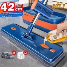 Kit Esfregão Premium com Balde Dobrável Mop de Microfibra 2 em 1 + Raspador Alça Inox Ajustável S10
