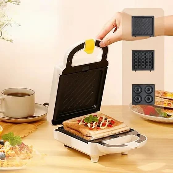 Sanduicheira e Waffleira Elétrica 5 em 1 - Compacta e Prática para Cozinhas Pequenas M9