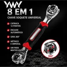 Chave Soquete Universal 8 em 1 com Catraca 12 Pontos Métrica e Polegada Ferramenta Multifuncional F3