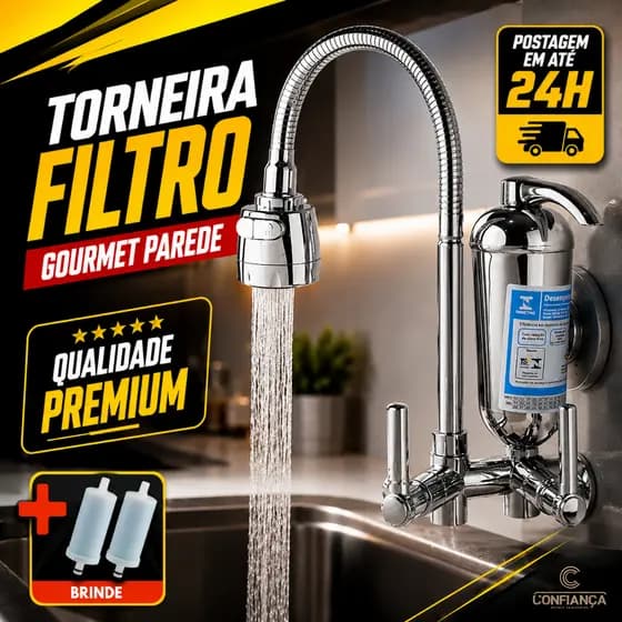 Torneira Gourmet Parede Cromado Com Filtro De Cozinha Luxo