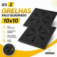 Kit 2 Grelhas Ralo Quadrado Aço Inox Preto Fosco 10x10 cm – Design Moderno e Resistente