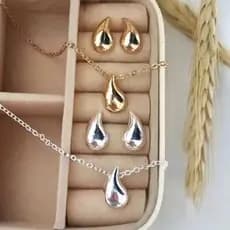 Conjunto Colar e Brinco Virgula Gota a Prata 925 e Ouro 18k
