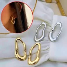 Brinco Organico Ondulado Moderno Banhado a Ouro 18K e Prata 925