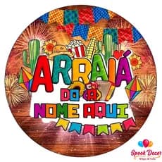 Capa de Painel 50x50 CM Redondo ARRAIÁ COM NOME PERSONALIZAVEL - MÊSVERSÁRIO - Tecido Sublimado
