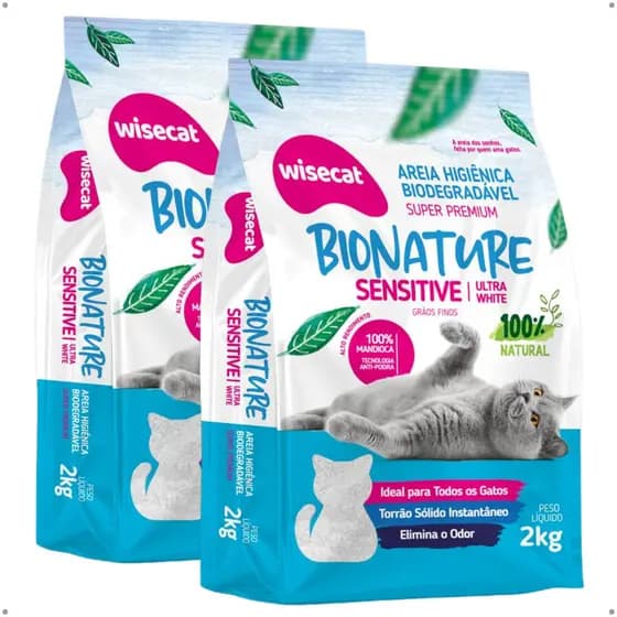 Kit 2 Areia Higiênica Biodegradável Para Gatos Ultra Fina Alta Absorção Wisecat