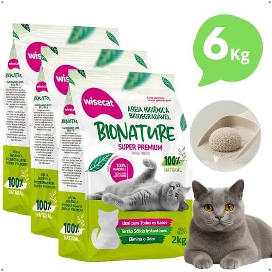 Kit 3 Areias Higiênicas Gato Grãos Médios Anti Odor Alto Rendimento Torrão Forte Natural