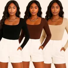 Body Feminino Manga Longa Decote Quadrado Suplex Conforto e Estilo Para seu Verão Moderno Dia & Noite