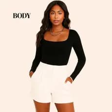 Body Feminino Manga Longa Decote Quadrado Suplex Conforto e Estilo Para seu Verão Moderno Dia & Noite