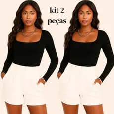 Body Feminino Manga Longa Decote Quadrado Suplex Conforto e Estilo Para seu Verão Moderno Dia & Noite