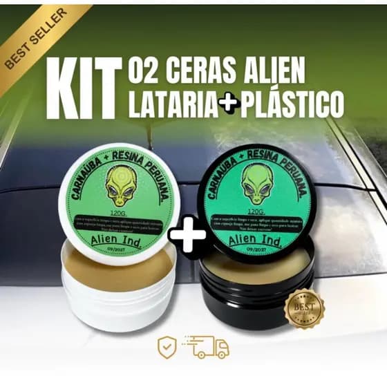 Kit 02 Ceras Alien Automotiva Lataria e Plástico Carnaúba - Brilho e Revitalização Carros e Motos