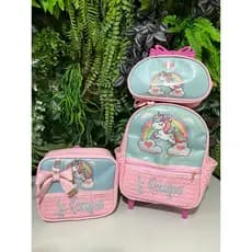 kit mochila media escolar com rodinha personalizada com tema e nome