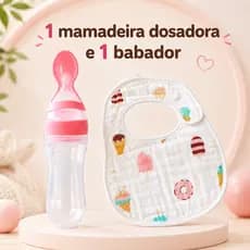 Kit Alimentação Babador em U e Mamadeira de Silicone com Colher Dosadora introdução Alimentar