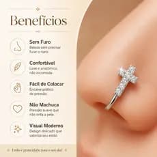Piercing Fake Nariz Crucifixo com Zircônias Sem Furo Feminino Pressão