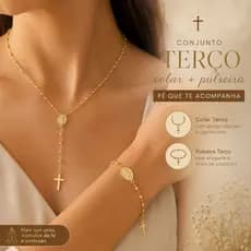 Kit Terço Nossa Senhora Feminino Delicado Colar + Pulseira Religiosa Presente Católico
