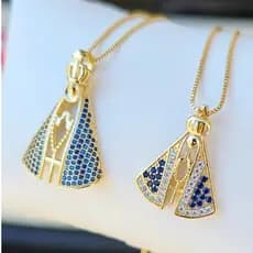 Colar Nossa Senhora Aparecida Santinha Folheado a Prata 925 e Ouro 18K