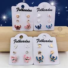 Cartelas Brincos Stich Folheados a Ouro 18K e Prata 925