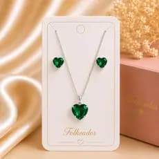 Conjunto Colar e Brincos Cristal CORAÇÃO Ponto de luz Folheado a Prata 925 e Ouro 18K