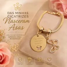 Pulseira Das Minhas Cicatrizes Nasceram Asas Folheada Ouro 18K