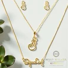 Conjunto Dorama Gesto Coreano Mãozinha Com Coração Colar e Brincos + Colar Seja Luz Banhado  Ouro 18K