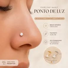 Piercing Nariz Ponto de Luz curvado Cravejado Strass 8mm Folheado Prata 925 e Ouro 18K